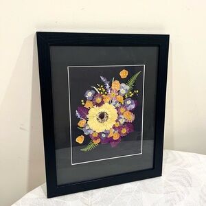 Pressed Floral Art Print with Purple Accents - Home Accents Faux Florals